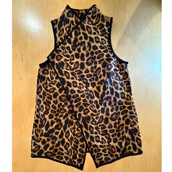 Sweet Lovely by Jen Leopard Print Open Front Waterfall Vest Women's Small - Picture 6 of 8